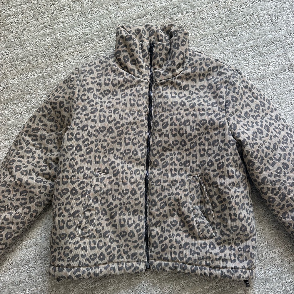 JouJou Leopard Print Fleece Jacket - Taupe & Dark Brown